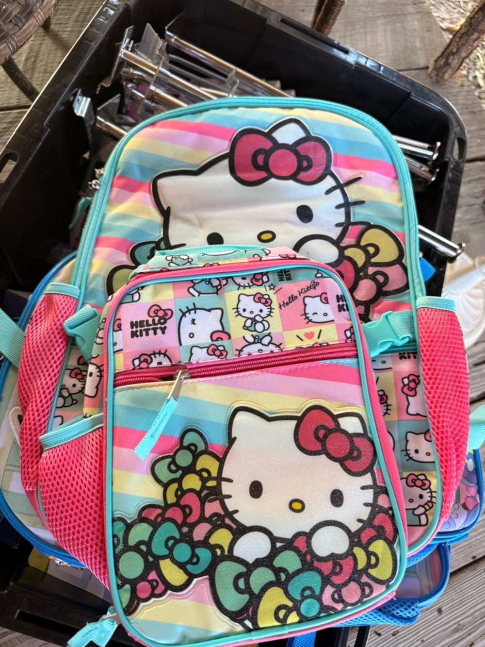 Hello Kitty Rainbow Striped Backpack with Pink Accents